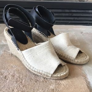 {Loft} Tan Wedges w/ Black Leather Straps. Size 8.